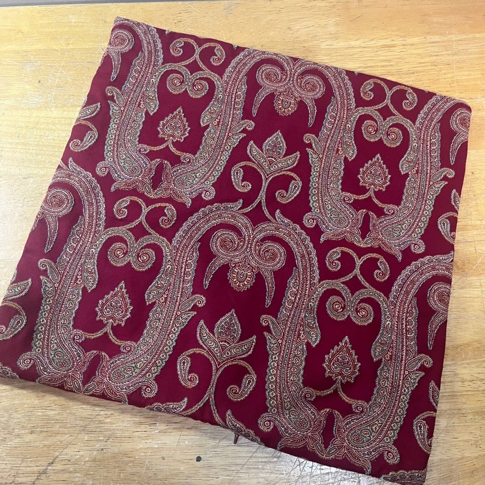 Pottery Barn Pillow Cover 18x18 Burgundy Red Paisley Crewel Embroidered Wool